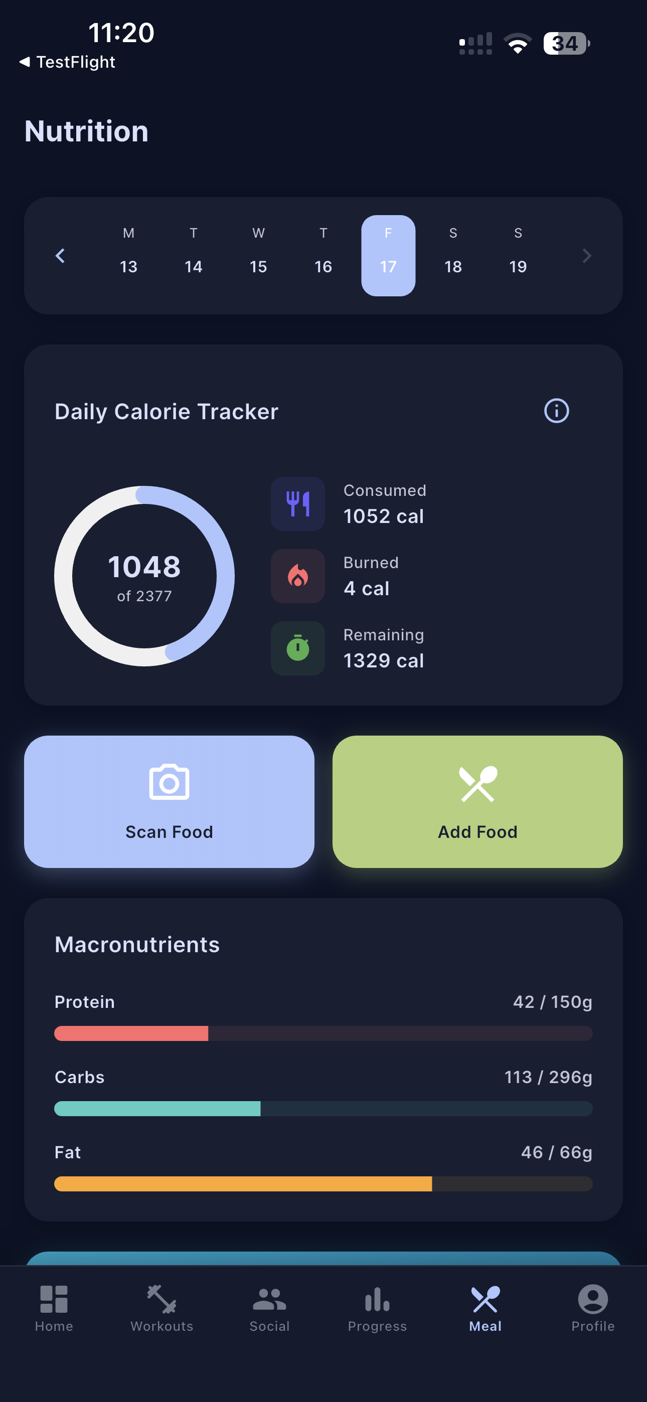 Workout Wire meal and nutrition tracker